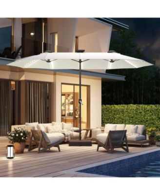 15ft Double-Sided Patio Umbrella with Solar Lights with Base Include Crank Handle|156 Piece LED Lights