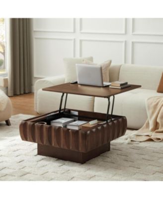Square Lift-Top Table with Solid Wood Frame and Hidden Storage