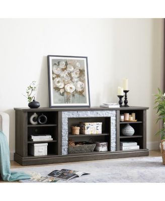 Faux Stacked Stone TV Stand with Storage Cabinet