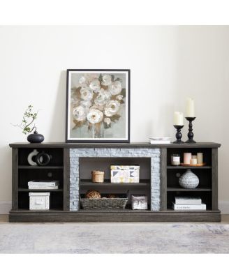Faux Stacked Stone TV Stand with Storage Cabinet