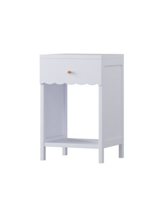 Modern Nightstand with Drawer and Open Shelf, Scalloped Edge Bedside Table