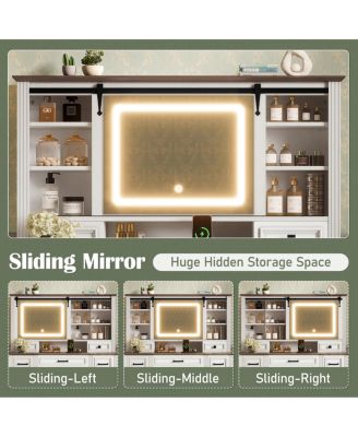 Streamdale Farmhouse Makeup Vanity Desk with Sliding Mirror, LED Lights, Stool & 9 Drawers