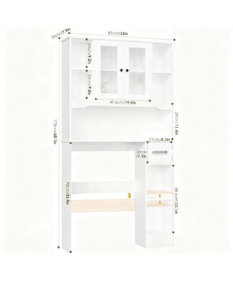 Over Toilet Storage Cabinet 2 Glass Doors Paper Holder Adjustable Shelves Bathroom Laundry