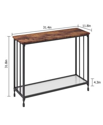 32" Retro Narrow Console Table with 2 Storage Shelves, Glass and Metal