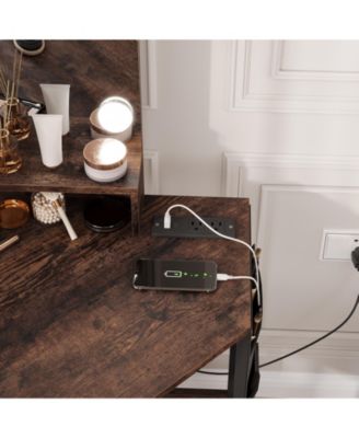 Corner Makeup Vanity Desk with LED Lighted Mirror, Storage Cabinet and Charging Station