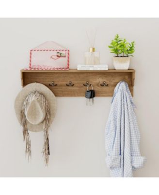 Wood Coat Rack 31.5" with Shelf and 6 Hooks for Entryway