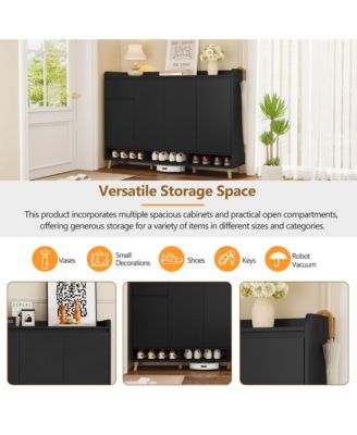 Modern Shoe Cabinet - Minimalist Home Organizer with Adjustable Shelves, Multiple Cabinets and Open Compartments for Entryway, Living Room