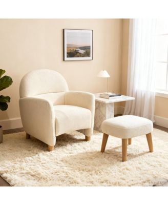 Modern Lazy Chair with Ottoman, Upholstered Reading Chair, Compact Accent Chair with Footrest for Small