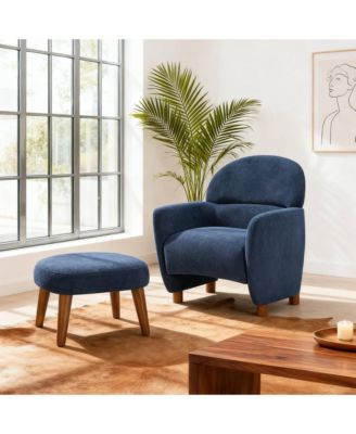 Modern Lazy Chair with Ottoman, Upholstered Reading Chair, Compact Accent Chair with Footrest for Small