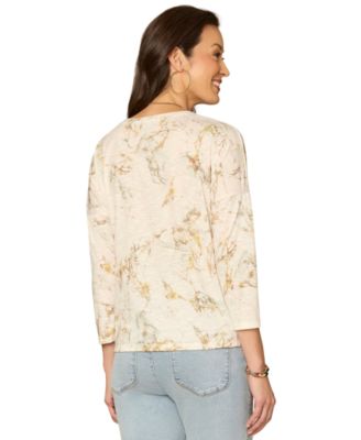 Petite Boat Neck Floral Embroidered Top