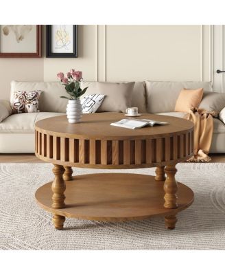 Farmhouse Fluted Coffee Table with Storage, Rustic Center Table