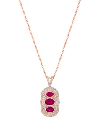 Gemstone & Diamond (3/8 ct. t.w.) Pendant Necklace in 14k White Gold (Available in Emerald, Ruby and Sapphire)