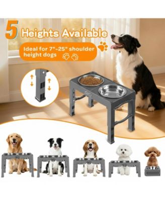 Elevated Dog Bowl Stand 5 Adjustable Heights Foldable Travel Feeder Stainless Steel Bowls Non-slip