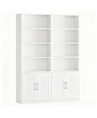 Bookshelf with Doors 6 Tier Double Wide Tall Storage Cabinet Open Display Shelves