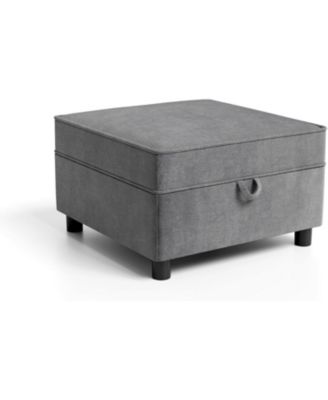 26.4 Inch Storage Ottoman Chenille Foot Stool with Solid Wood Legs Modern Living Room Accent Stool