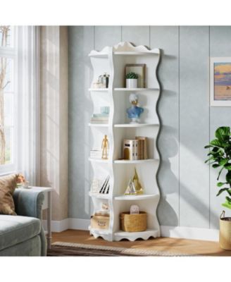 White Corner Shelf, 70.8-Inch Tall Modern Free Standing Corner Bookshelf, 5-Tier Display Corner Bookcase