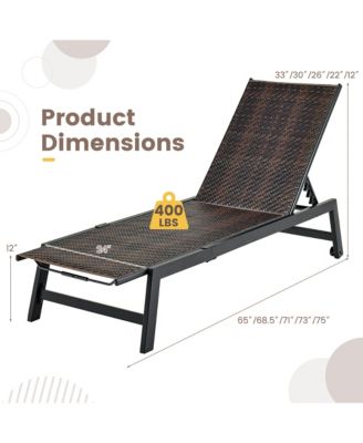 2PCS Patio PE Rattan Chaise Lounge Outdoor Recliner w/ 5-Level Backrest Backyard Poolside