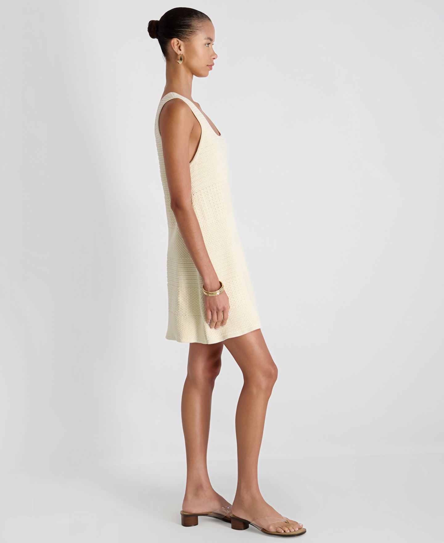 Женское платье French Connection Scoop Neck Mozart Mixed Stripe Mini, цвет: Экрю — фото 4
