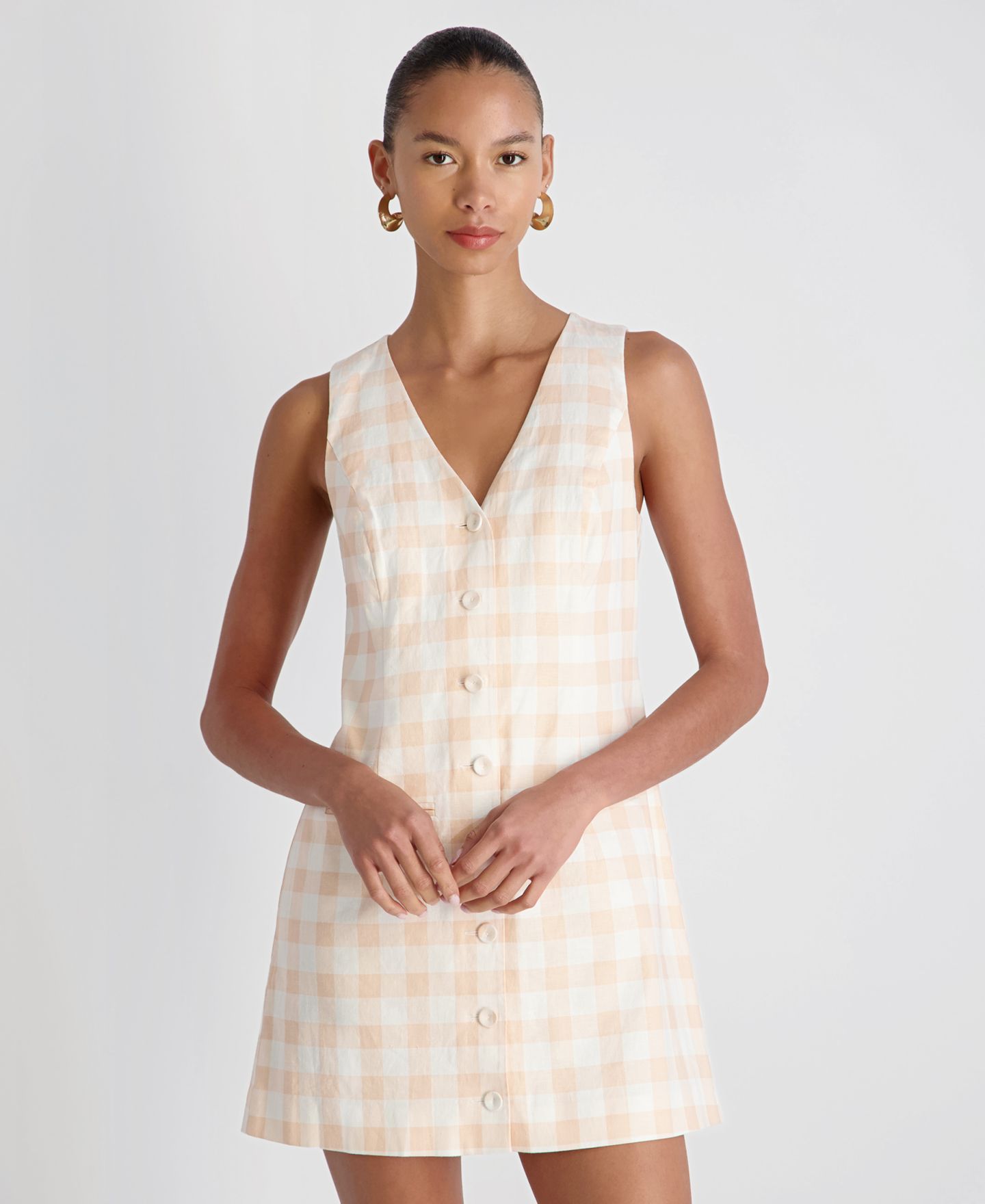 Женское платье French Connection V-Neck Gingham Mini, цвет: В мелкую клетку — фото 3