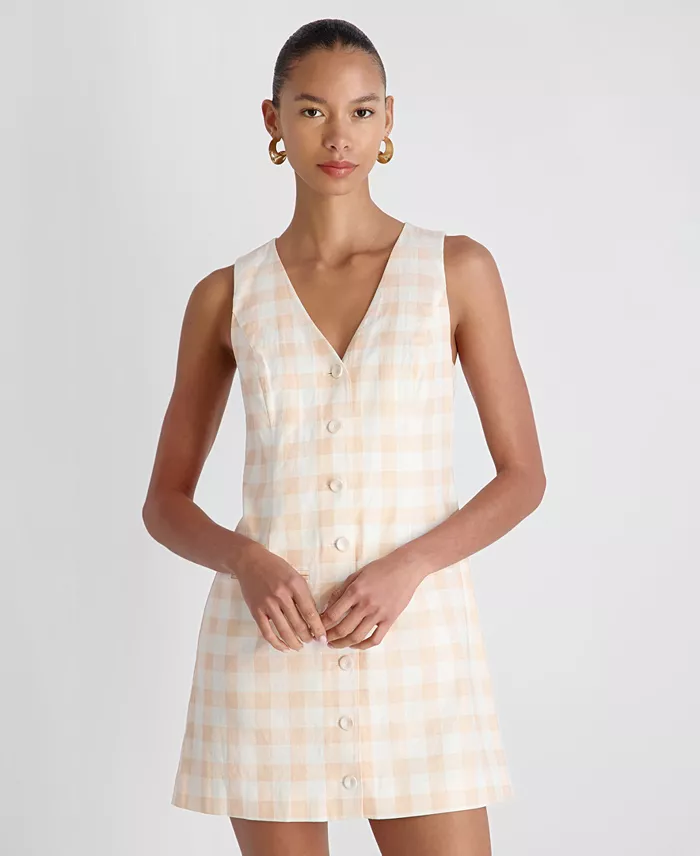 Women's V-Neck Gingham Mini Dress - thumbnail 3