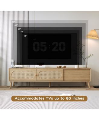 Boho Cabinet with TV Stand Modern Farmhouse Media Console with Solid Wood Legs