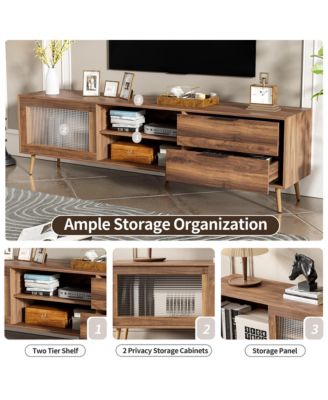 Modern TV Stand Console with 2 Glass Doors 2 Drawers & Storage Cabinet