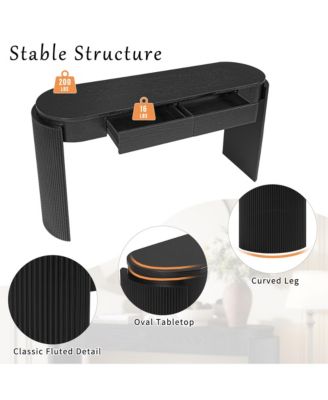 Storage Cabinet Console with Fluted Design, Oval Top and 2 Drawers