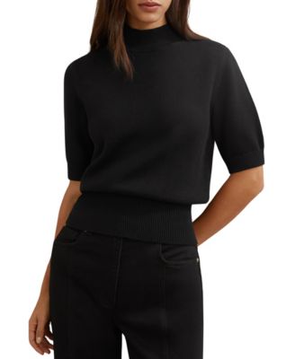 Women's Cotton and Wool Funnel-Neck Knit Top