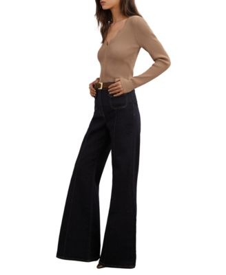 Women's Crochet-Trim Rib-Knit Top