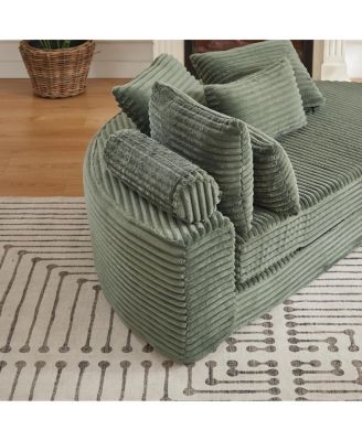 78.5-Inch Corduroy Semi-Circular 2-in-1 Sofa Bed with Neck Pillow & 5 Throw Pillows