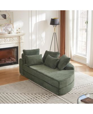 78.5-Inch Corduroy Semi-Circular 2-in-1 Sofa Bed with Neck Pillow & 5 Throw Pillows