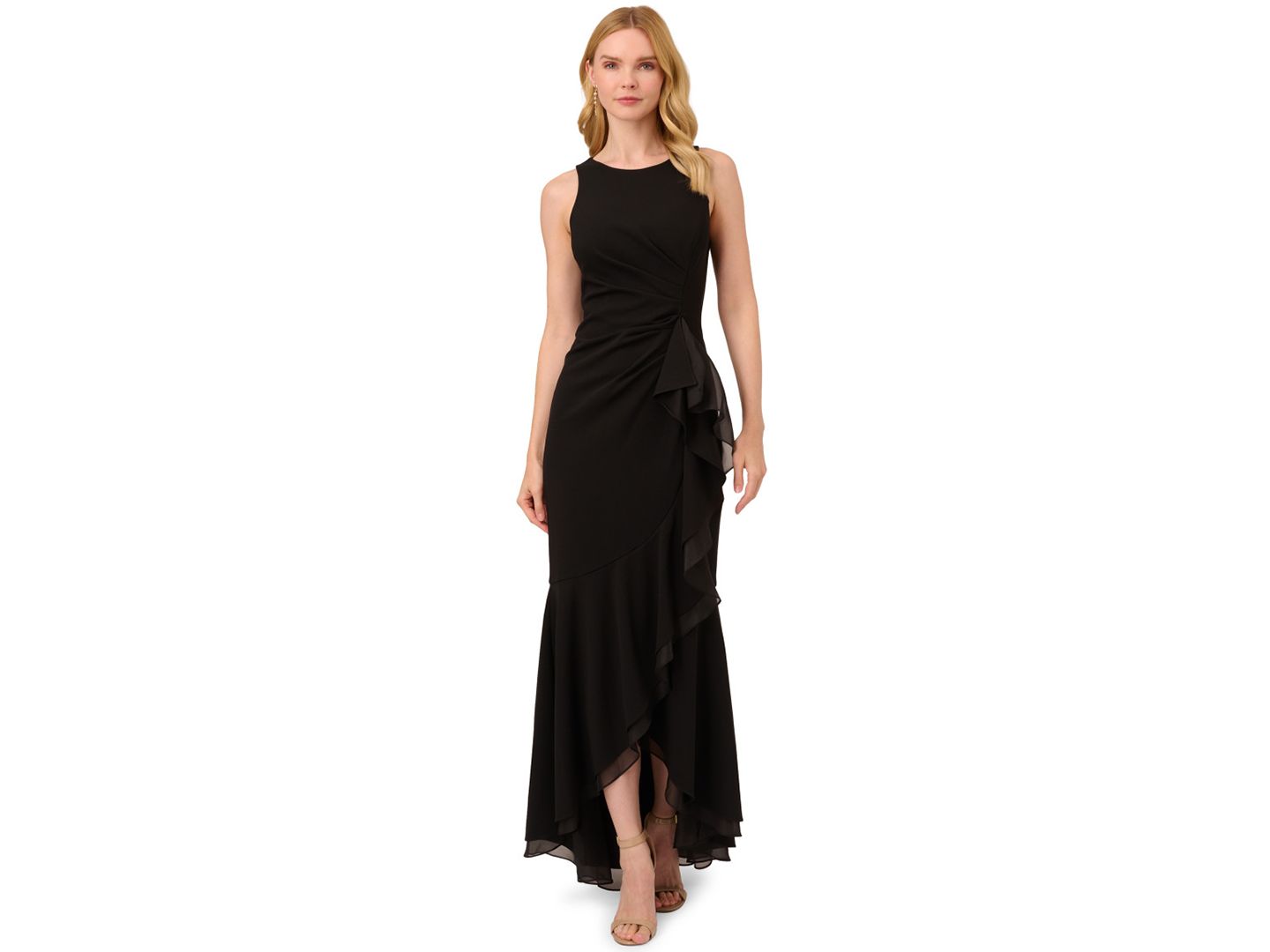 Женские платья Adrianna Papell Organza Crepe High-Low Gown, цвет: Чёрный — фото 2