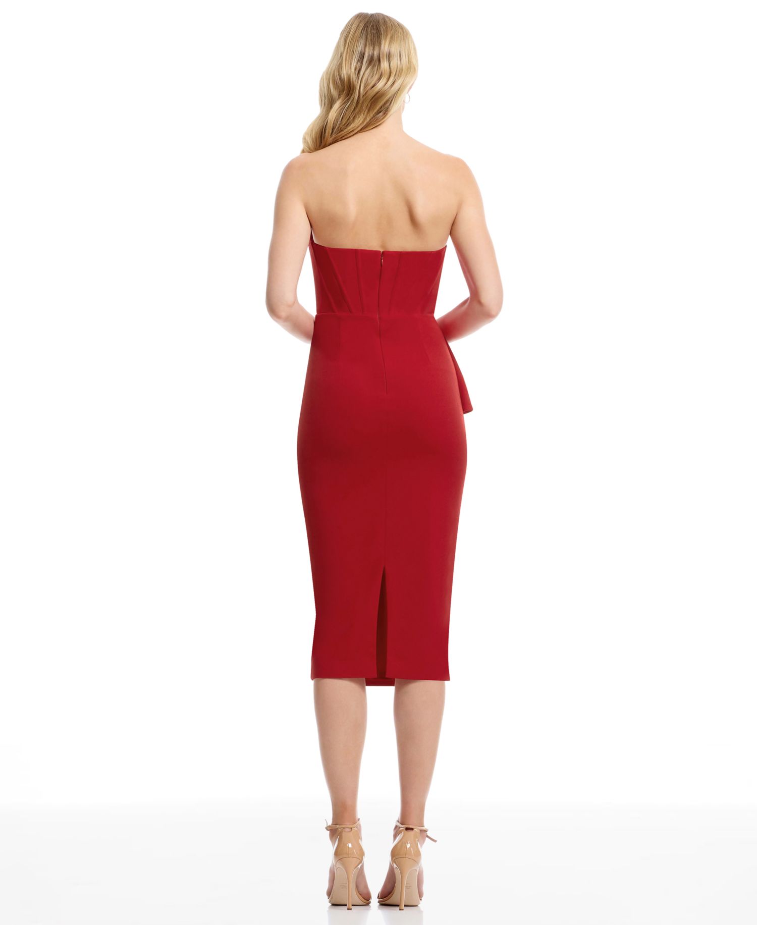 Women's Strapless Exposed Boning Bustier Midi Dress