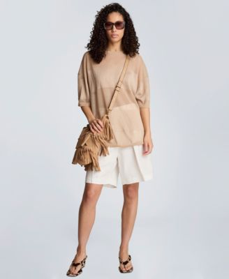 Women's Shiny Semi-Sheer Stripe Crewneck Top