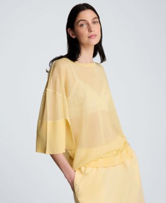 Women's Semi-Sheer Crewneck Slit-Sleeve Top