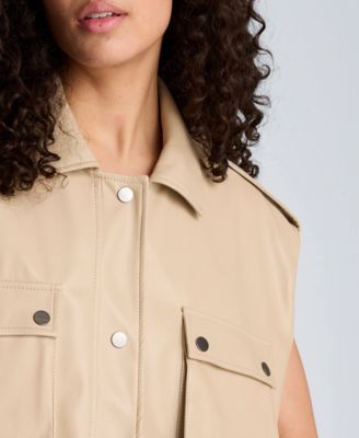 Women's Collared Sleeveless Drawcord Snap-Front Jacket