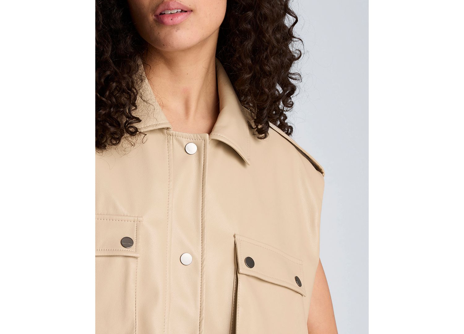 Women's Collared Sleeveless Drawcord Snap-Front Jacket