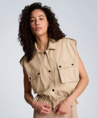 Women's Collared Sleeveless Drawcord Snap-Front Jacket