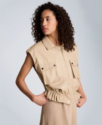 Women's Collared Sleeveless Drawcord Snap-Front Jacket