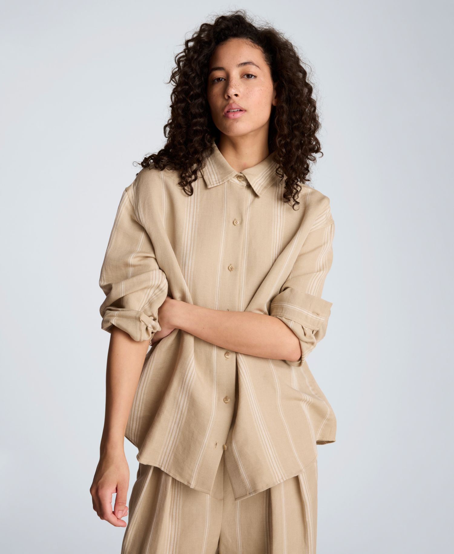 Women's Drop Shoulder Linen Boyfriend Shirt