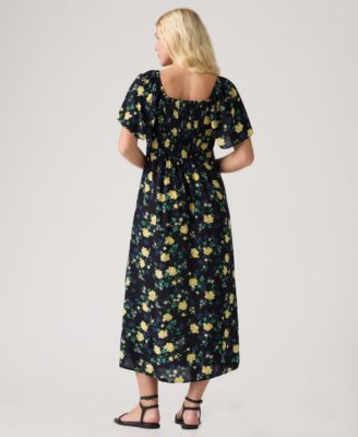 Premium Women's Amara Column Flutter-Sleeve Midi Dress