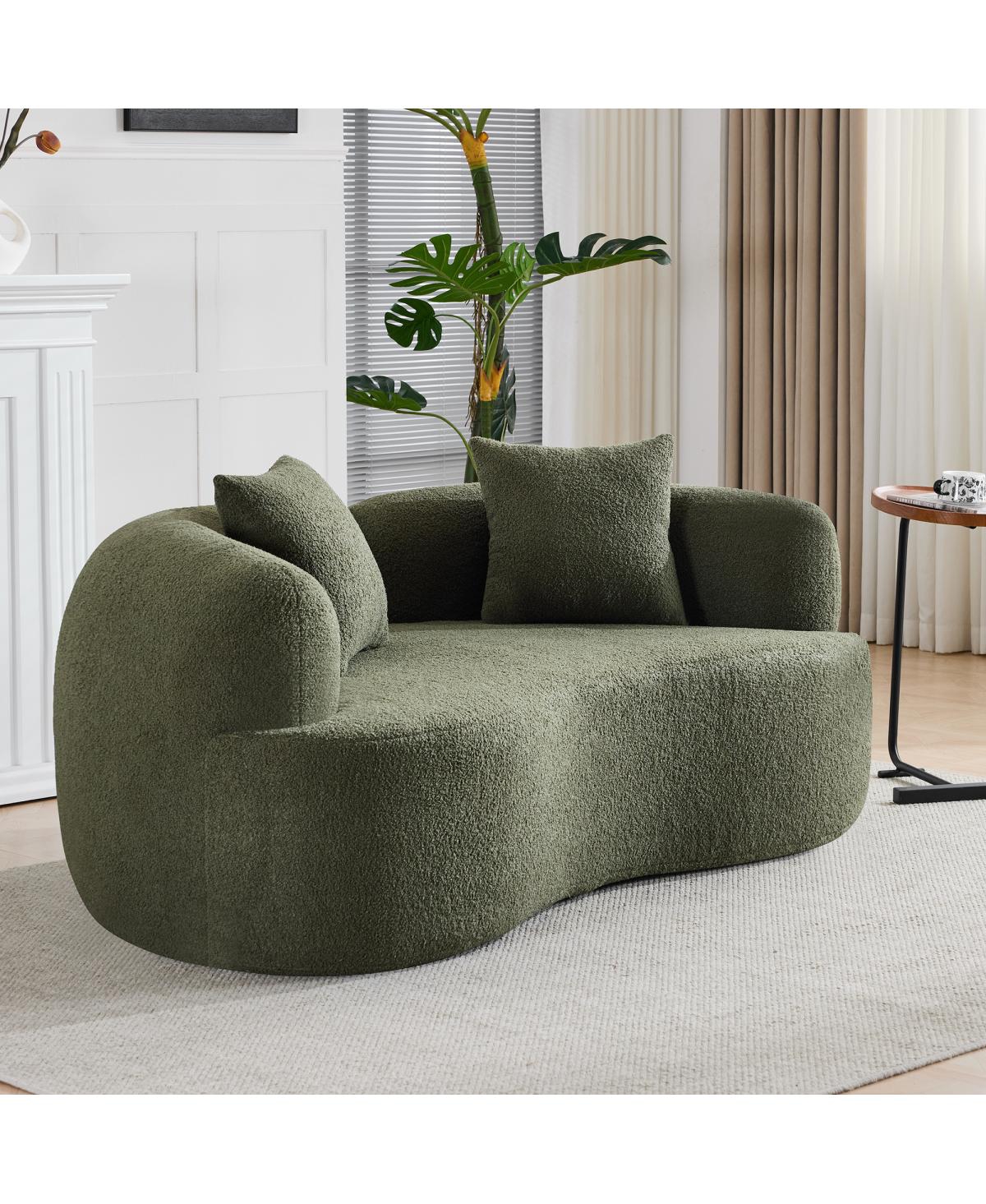 Streamdale Furniture Green Curved Loveseat Sofa - Teddy Velvet, No-Assembly, 350 lbs Capacity