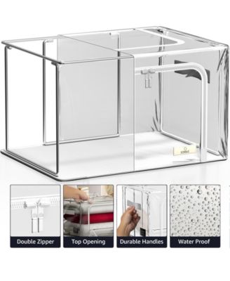 Large Foldable Clear Plastic Storage Bags with Metal Frame & Carry Handles for Bedding Linen & Clothing