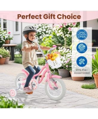 18 Inch Kids Bike with Training Wheels and Basket for Boys & Girls-4-8 Years