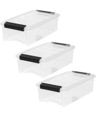 USA 6 Quart Plastic Storage Bins Stackable with Latching Lids, BPA-Free, See-Through, Clear/Black, 3-Pack