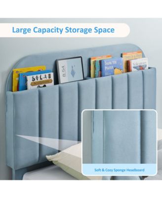 Bed Frame Bookcase Headboard Upholstered Platform No Box Spring Wooden Slats Support