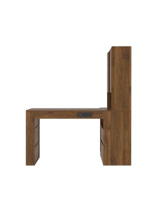 L-Shaped Desk with Drawers, LED Light, Bookshelf, Modern Corner Desk