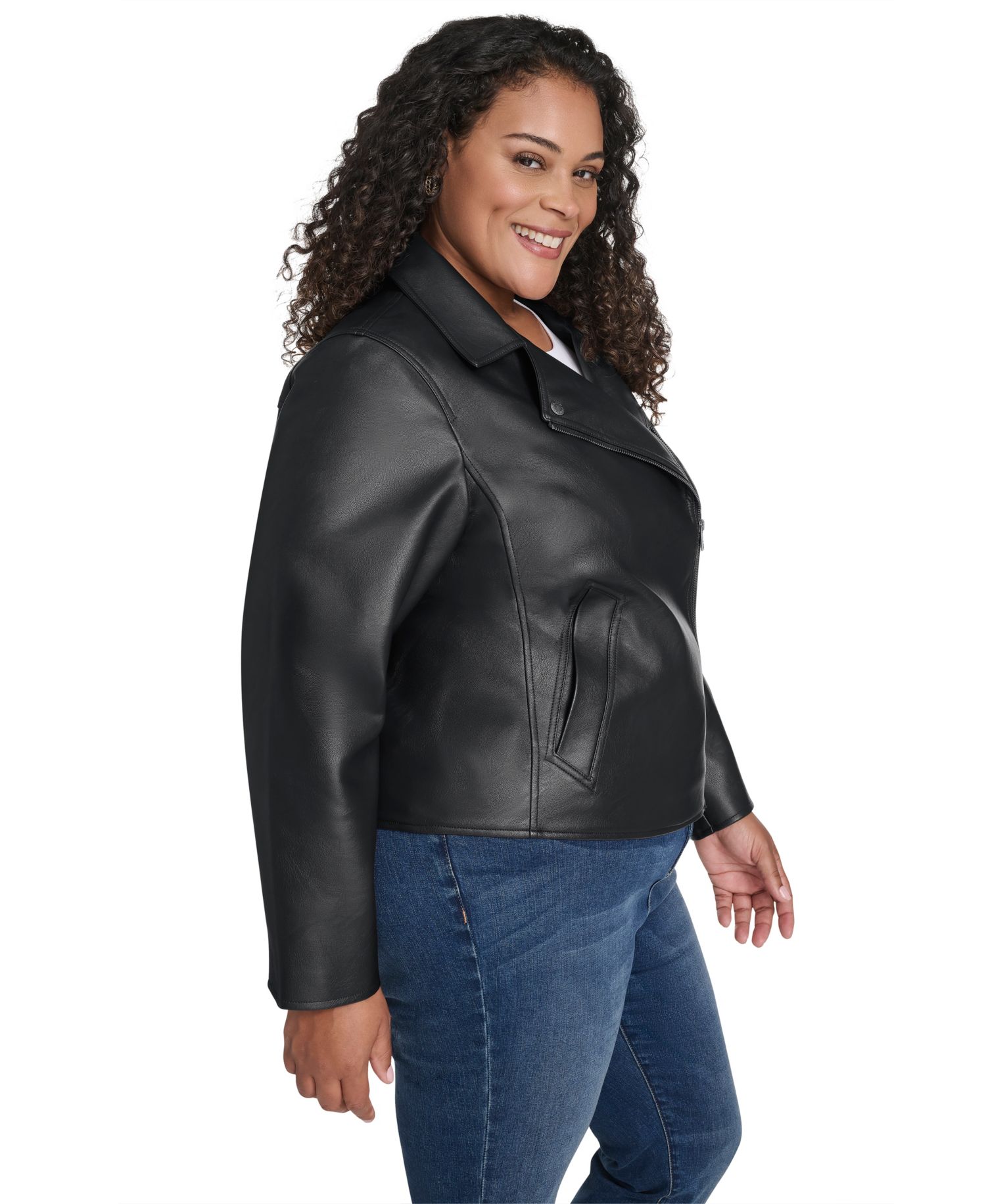 Plus Size Faux-Leather Long Sleeve Moto Jacket