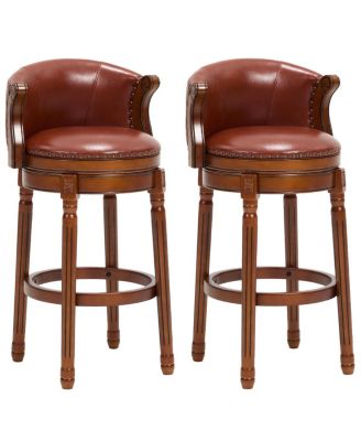Cow top Leather Wooden Bar Stools, 360 Swivel Bar Chair with Backs