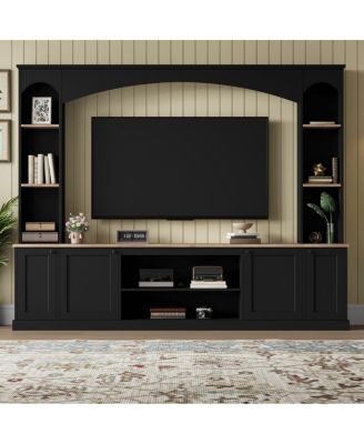 Elegant Arched Entertainment Center with Bookshelf & Farmhouse TV Stand